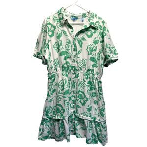 Draper James RSVP Green White Floral Puff Sleeve Shirt Dress No Belt